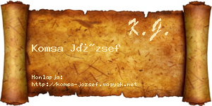 Komsa József névjegykártya